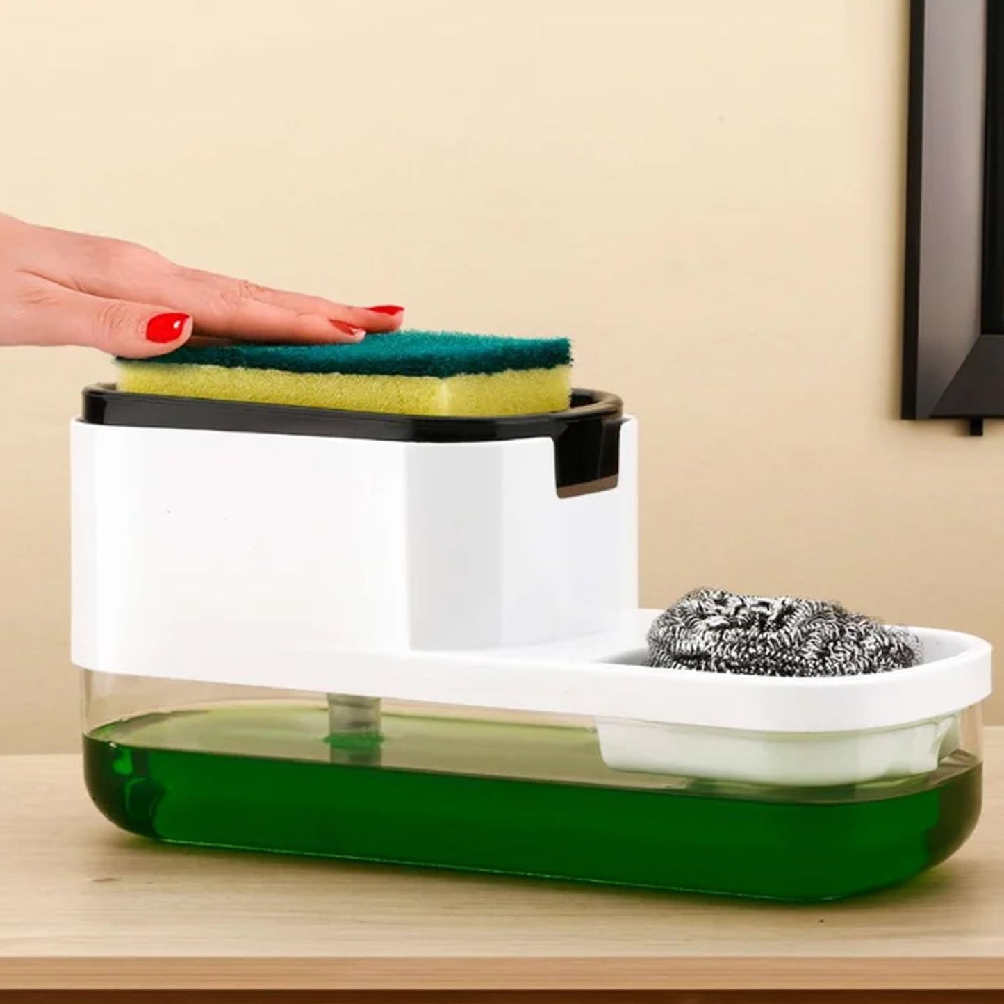 2 in 1 Plastic Dish Soap Liquid Dispenser Sponge Holder ,Sabudani (1 Set)